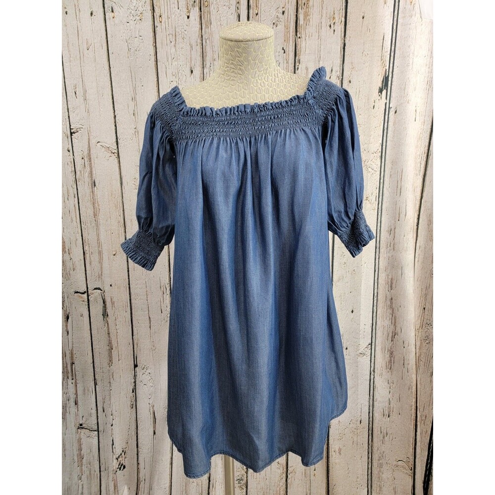 Imperial S Designer Denim Gusseted Off Shoulder Tunic Shirt Top‎ Blouse EUC